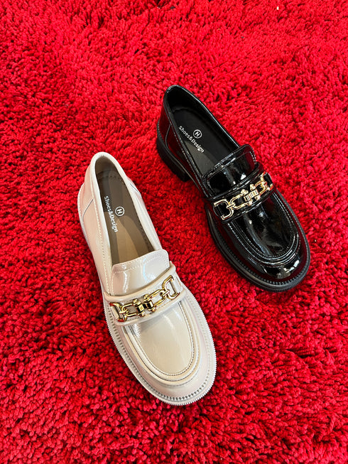 Pu Leather Golden Belt Platform Loafers